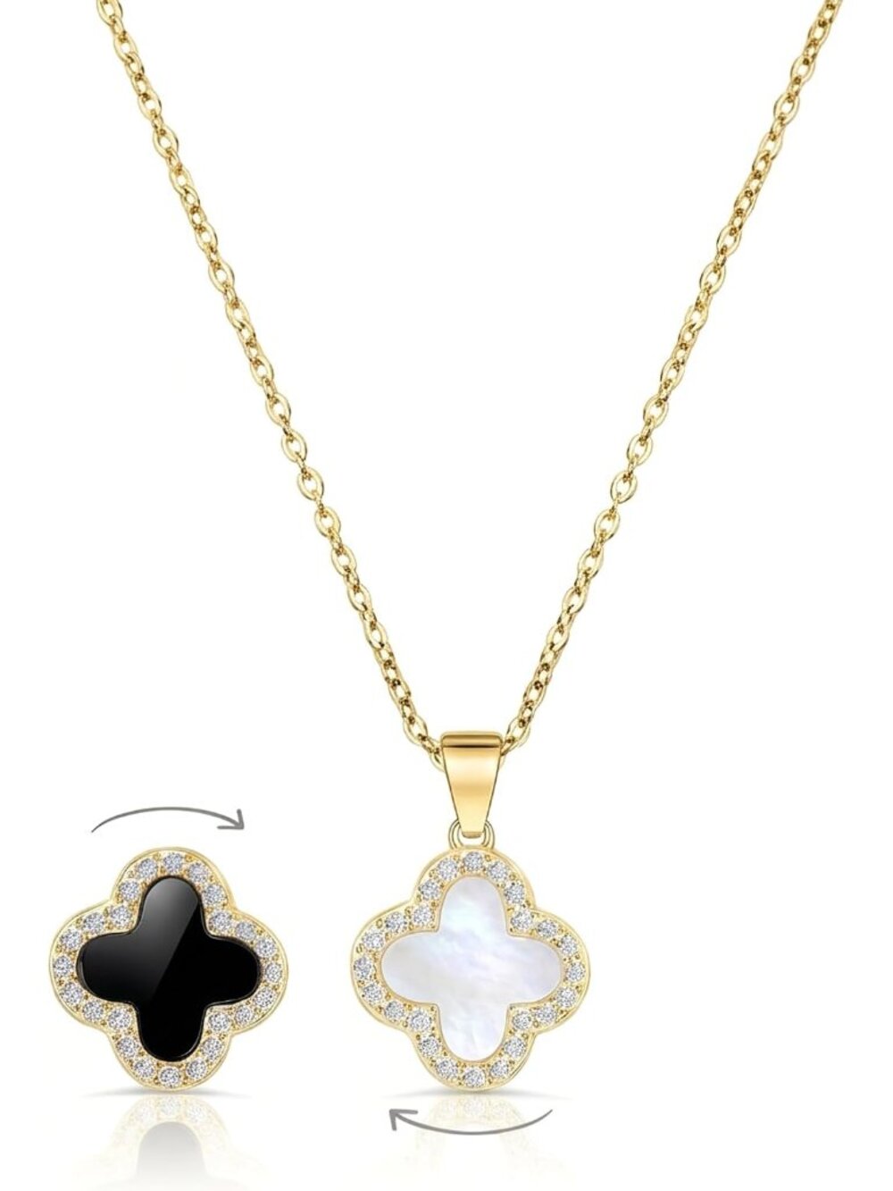 2 Side Crystal Clover Necklace for Women | 18K Gold Plated Four Leaf Lucky Penda - Picture 1 of 6